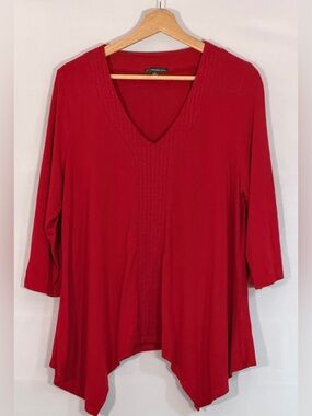 Adrianna Papell beautiful Red V-Neck Asymmetrical Tunic Top XL